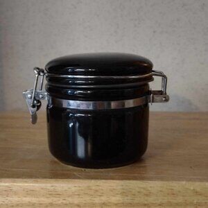 4 oz Black Airtight Ceramic Crock Container with Locking Lid